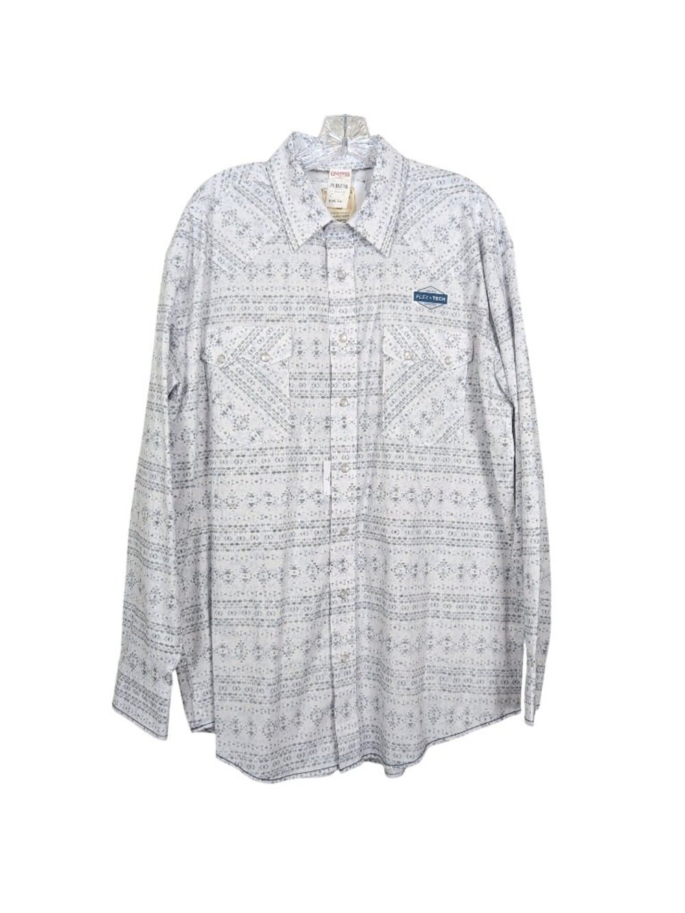 Panhandle Rough Stock Flex Tech Western Shirt Mens Large Aztec Snap Pearl Gray